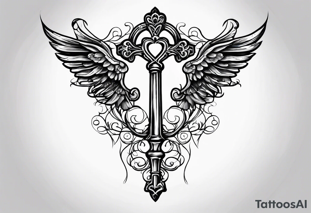 heart shaped antique skeleton key tattoo idea