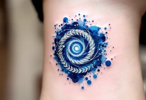 A bold navy blue spiral wrapped in thin silver threads, evoking a sense of cosmic energy. tattoo idea