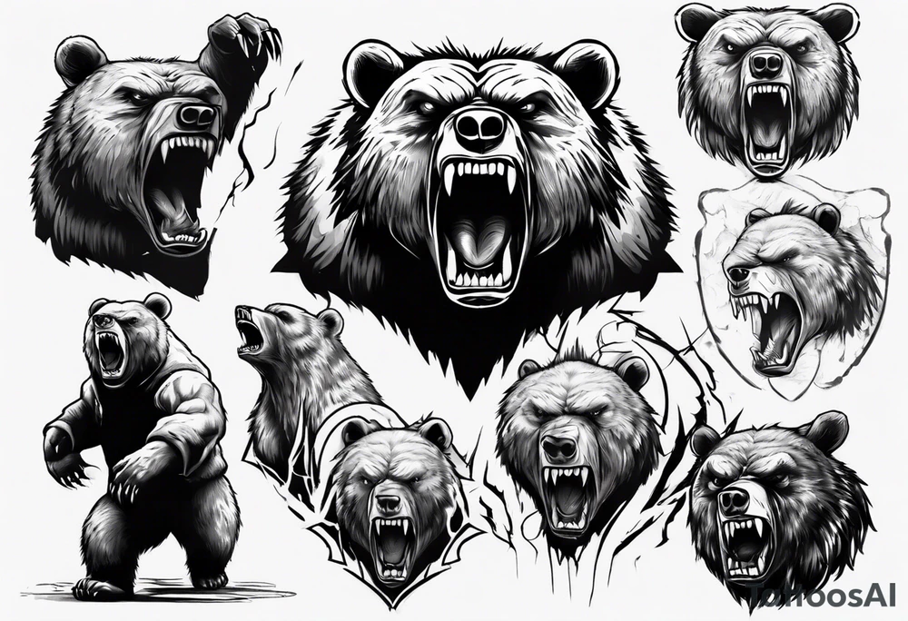 Angry bear coming up behind a city tattoo idea
