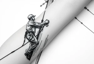 power lineman climbing a wooden 12kv pole. Make the pole a cross that has a hidden resemblance to god. tattoo idea