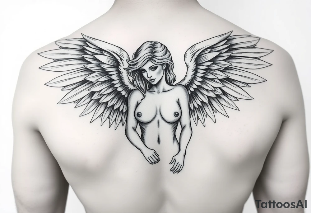 make a tatto of a female angel without clothes please. tattoo idea