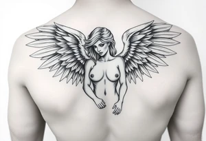 make a tatto of a female angel without clothes please. tattoo idea