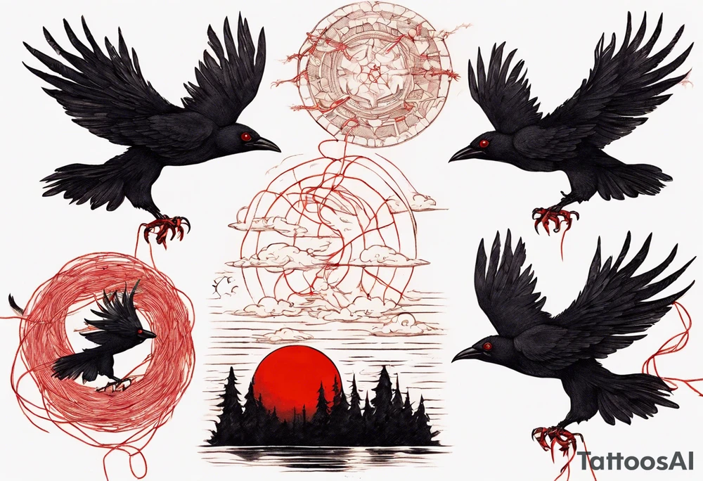 The two black crows at the end of the movie "Secret of NIHM" as they fly away into the sunset carrying some red string between them. tattoo idea