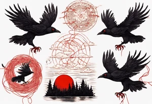 The two black crows at the end of the movie "Secret of NIHM" as they fly away into the sunset carrying some red string between them. tattoo idea