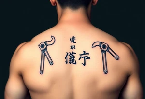 Straight Pipe Wrenches and kanji tattoo idea