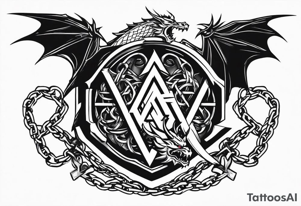 Valhalla sword shield axe barbed wire chains valknut fire dragon tattoo idea Valhalla sword shield axe barbed wire chains valknut fire dragon tattoo idea