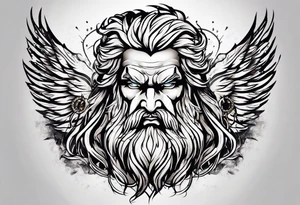 Zeus tattoo with lighting eyes, angry and holding lighting bolts tattoo idea