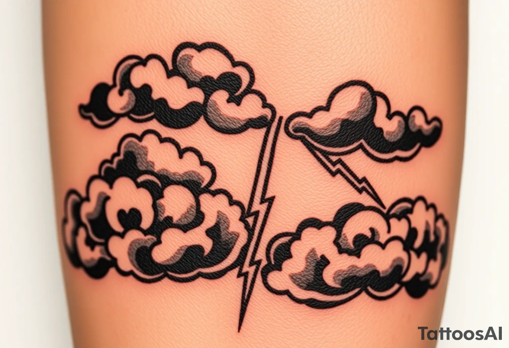 Black dark storm clouds with lightning bolts tattoo idea