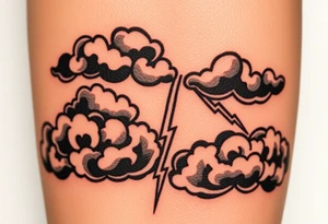 Black dark storm clouds with lightning bolts tattoo idea