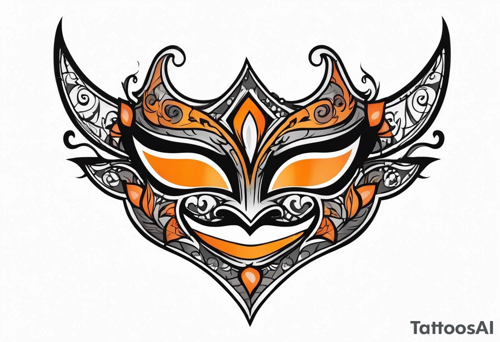 Laughing Male masquerade mask with orange and black thorns tattoo idea