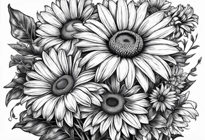 Daisy bouquet with stems and with a sunflower tattoo idea