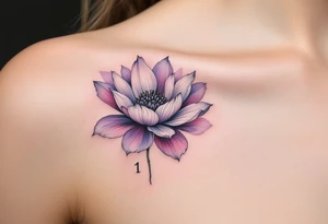 A semicolon symbol integrated into a blooming flower, with soft watercolor petals in shades of purple and pink, symbolizing growth and overcoming struggles. tattoo idea