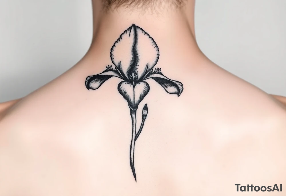 Single Iris painted in Van Gogh style. One petal falling and one upright. Integrating Kintsugi artform. tattoo idea