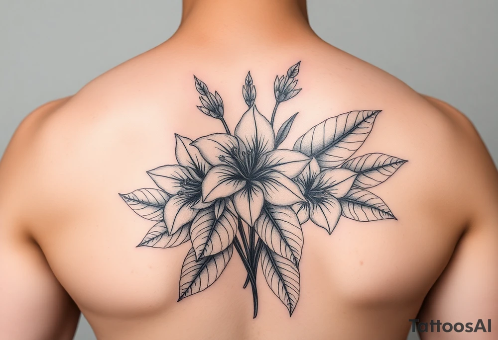 feminine realistic tattoo 

Sampugita flowers, anahaw leaves, tropical foliage tattoo idea