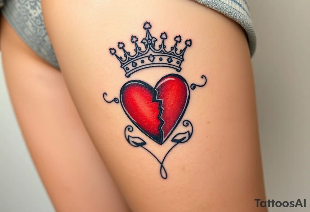 Powerful, crown, queen, broken heart tattoo idea