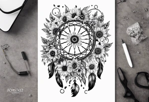 Sun flower dreamcatcher with butterflies tattoo idea