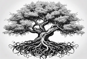 Tree roots and blossoming tree tattoo idea