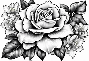 Rose, orchid, lily of the valley, dog wood flowers tattoo idea