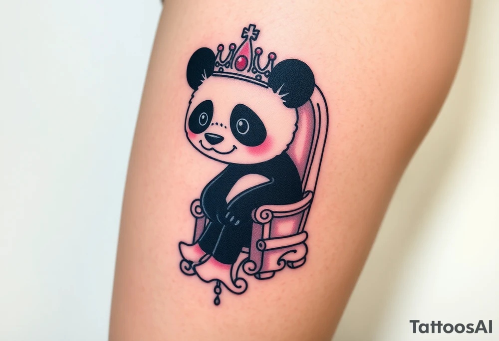 powerful superior panda with a crown, sexy princess on a throne tattoo idea