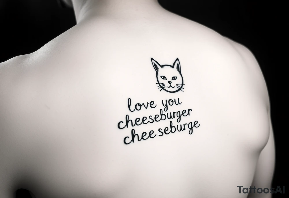 A cat saying “I love you cheeseburger” tattoo idea