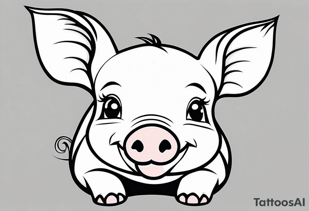 very cute happy piglet with small ears.
outline only.
black and white only.
only show the piglet. no extra lines or decoration.
no black shading.
draw only with very thin lines (1px)

should look like a tattoo that will only take 2 minutes to draw tattoo idea