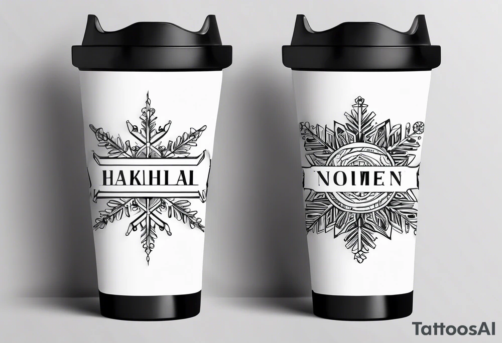 Christmas 2024 personalized name banner on a 20 oz tumbler minimalist snowflake motif tattoo idea