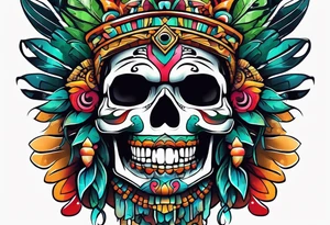 Colorful mayan skull with mouth as cave with water coming out tattoo idea