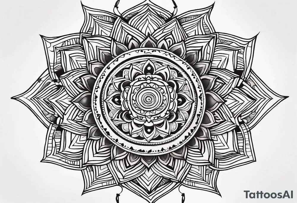 Mandala tattoo that incorporates music tattoo idea
