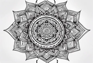 Mandala tattoo that incorporates music tattoo idea