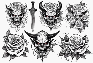 Demon with roses and sword tattoo idea