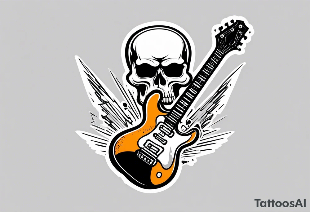 Rock and roll logo with a skull and an electric 
guitar tattoo idea
