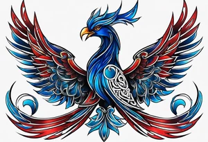Blue and red Phoenix in a triquetra tattoo idea
