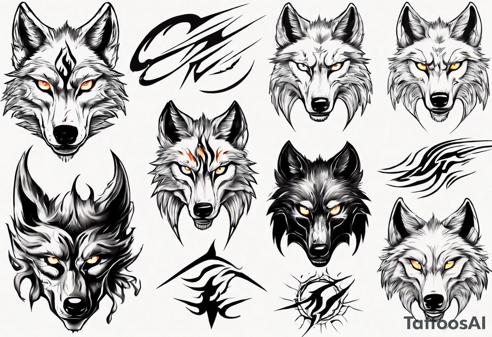 wolf with fire eyes tattoo idea