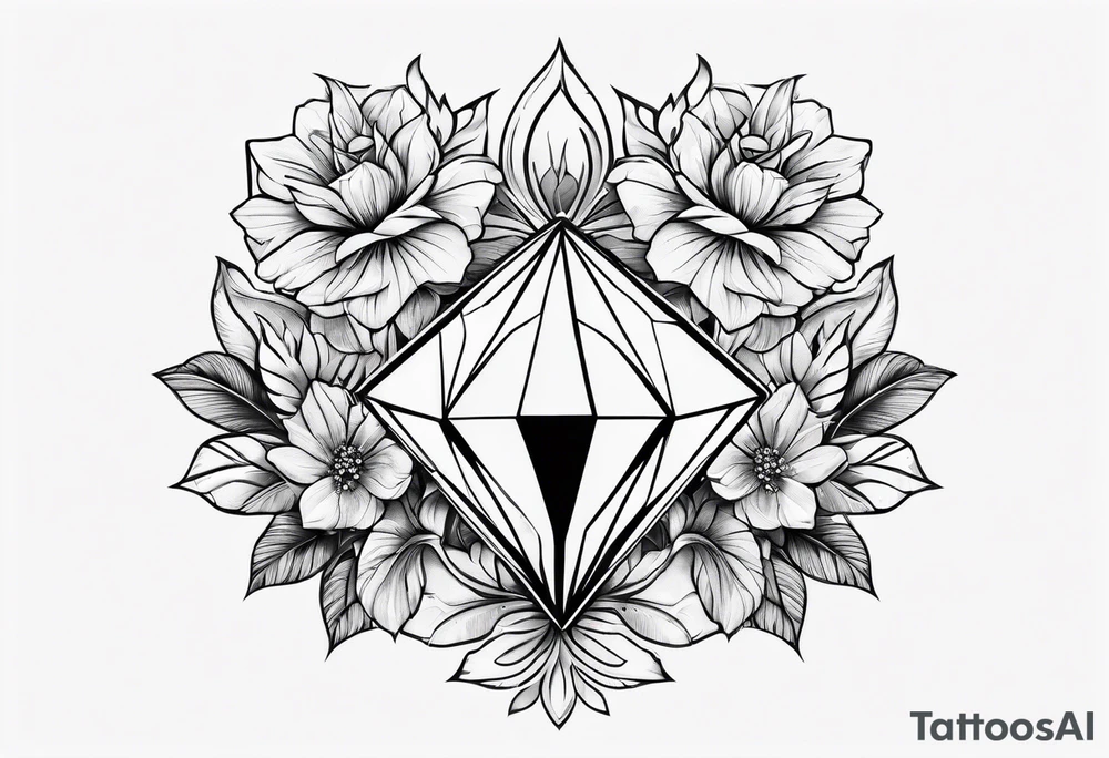 Big diamonds and flowers more diamonds tattoo idea