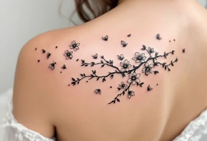 delicate cherry blossoms swirling in spring breeze with petals tattoo idea