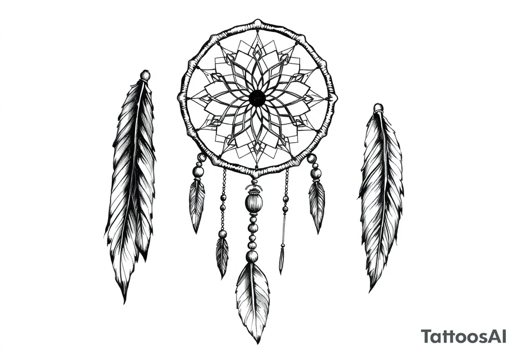 dreamcatcher with feathers and beads, authentic tattoo idea