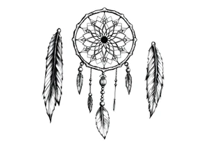 dreamcatcher with feathers and beads, authentic tattoo idea