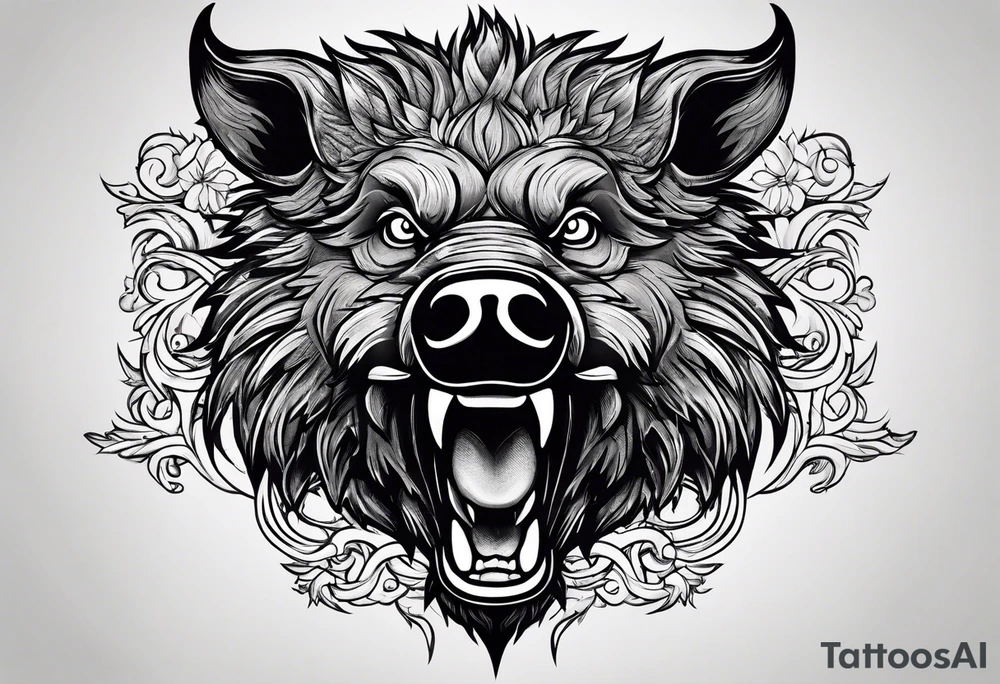 angry boar front tattoo idea