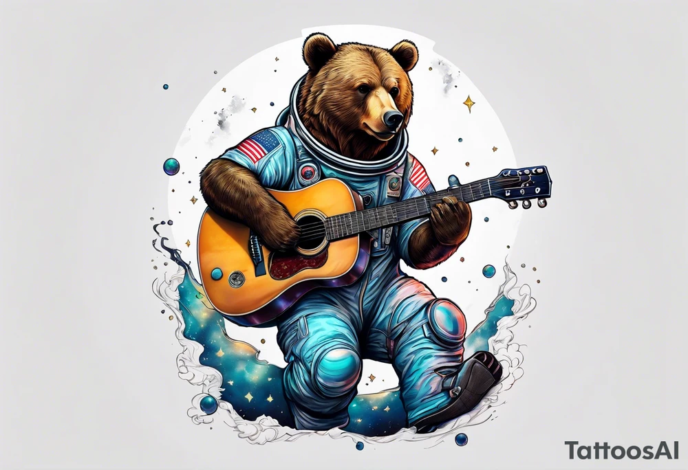 bear in a astronaut suit playing guitar tattoo idea