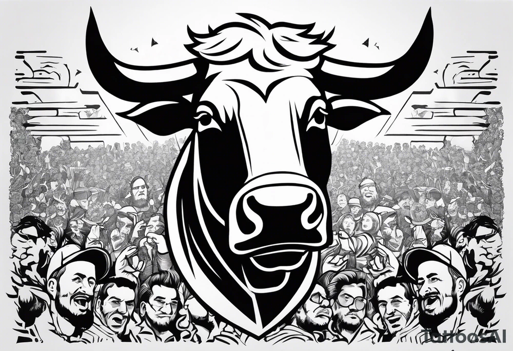 raging bull head busting through crowd with the words “The Raging Bull” in the tattoo tattoo idea