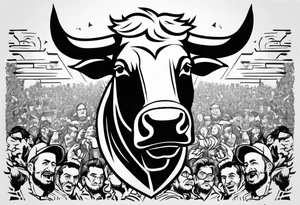 raging bull head busting through crowd with the words “The Raging Bull” in the tattoo tattoo idea