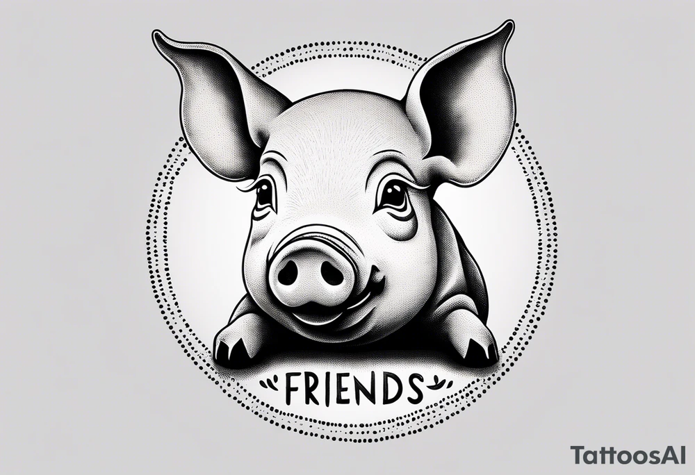 minimalist tattoo of a cute pig or piglet that contains text: "friends. not food" tattoo idea