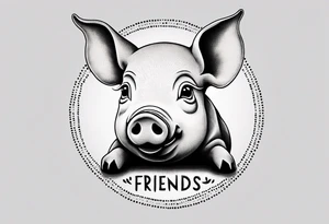 minimalist tattoo of a cute pig or piglet that contains text: "friends. not food" tattoo idea
