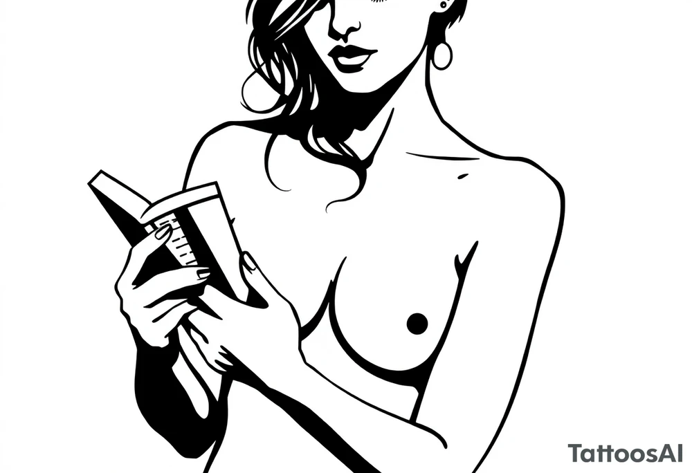 A silhouette stencil style drawing of a sexy woman reading a book naked tattoo idea