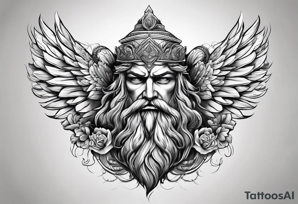 face de Zeus com raios tattoo idea