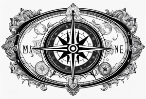 Compass with anchor and gps data and clouds tattoo idea