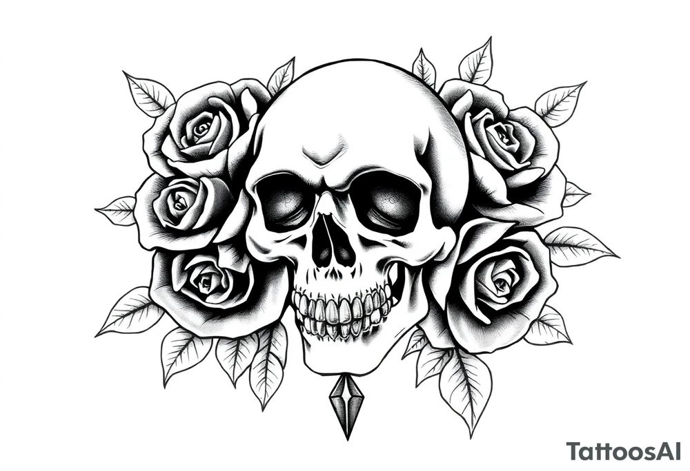 skull and roses tattoo idea