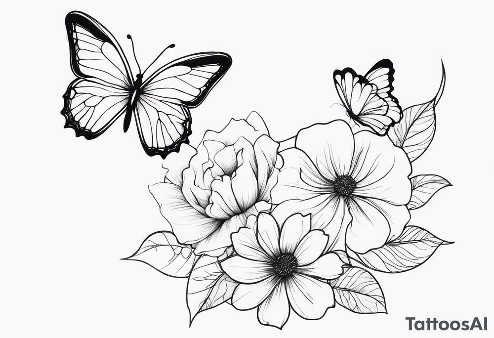 Pretty ,feminine flowers delicate butterfly tattoo idea