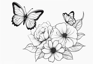 Pretty ,feminine flowers delicate butterfly tattoo idea