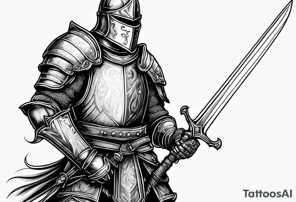 Medieval knight holding a sword tattoo idea